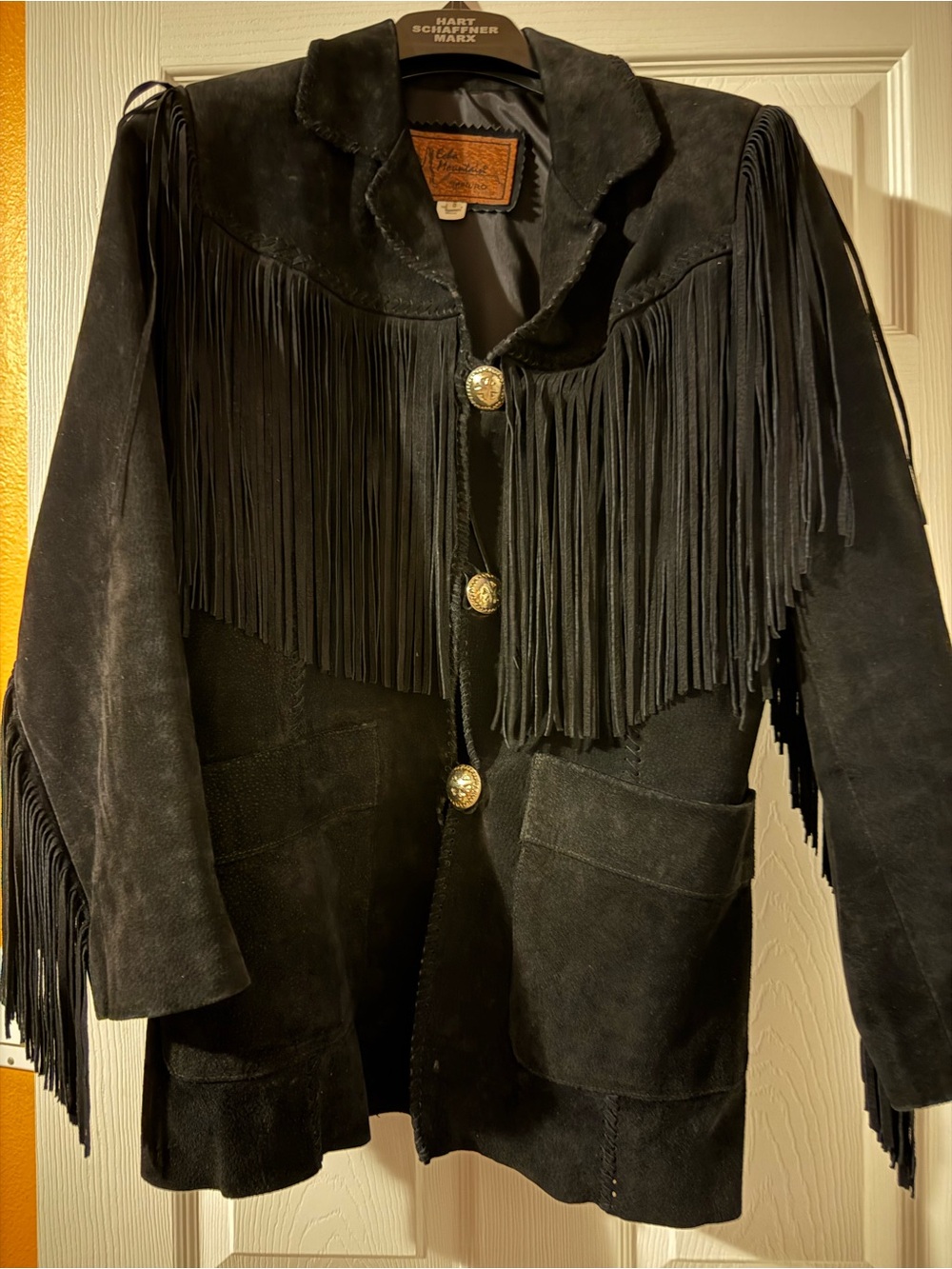 Vintage Echo Mountain Fringed Suede Jacket - Black